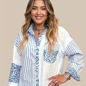 Blue and White Women's Top